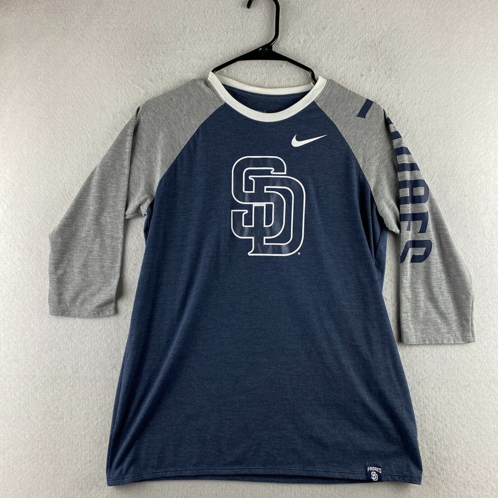 Nike San Diego Padres Navy and Gray Raglan 3/4 Sleeve Tee